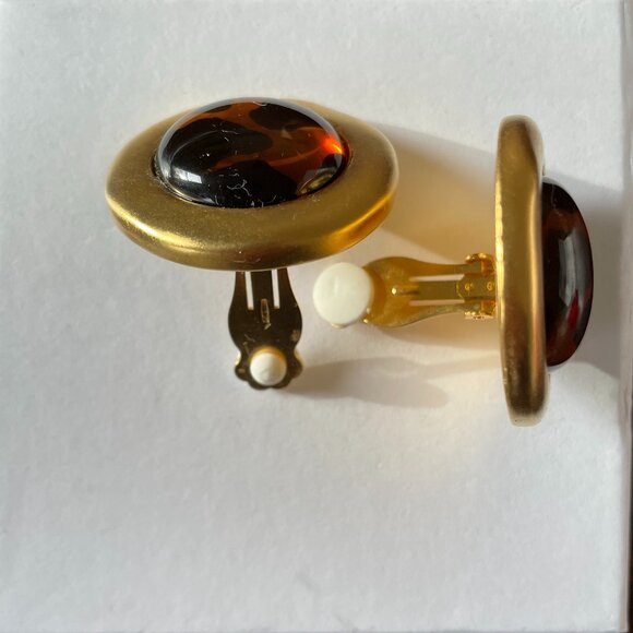 Ivana Trump Statement Clip On Earrings Animal Print Resin & Gold Tone 80s Glam - Picture 3 of 4